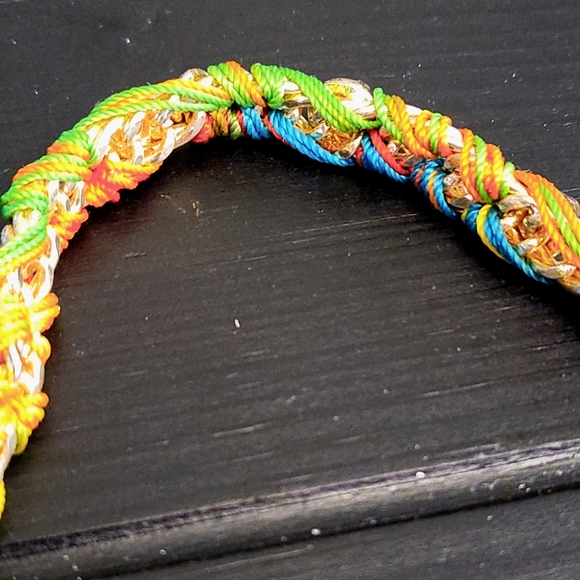 ASOS stud braided bracelet neon gold studd hand made coachella - Picture 2 of 4